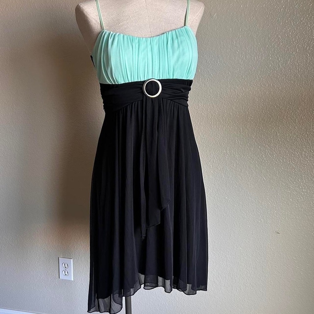 Brand new!!! Spaghetti strap Elegant Black and Blue Dress with Ring Detail
